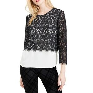 Maison Jules Black Lace Overlay Top